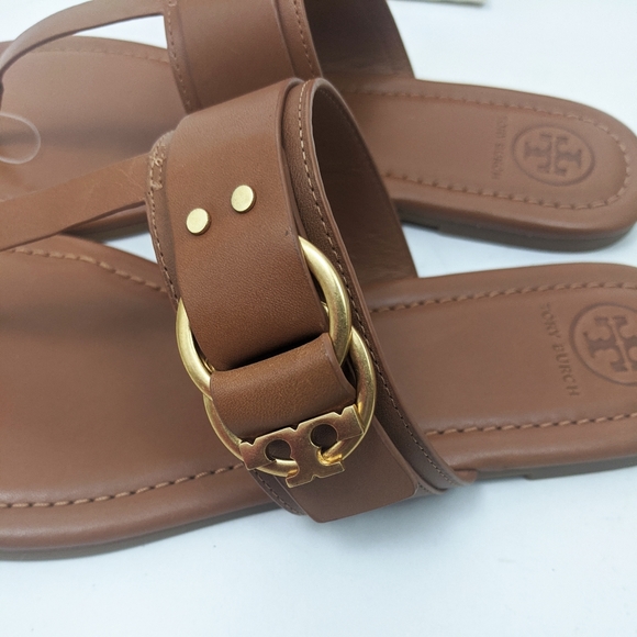 Tory Burch Marsden Leather Logo Thong Sandal Brown - Picture 8 of 9